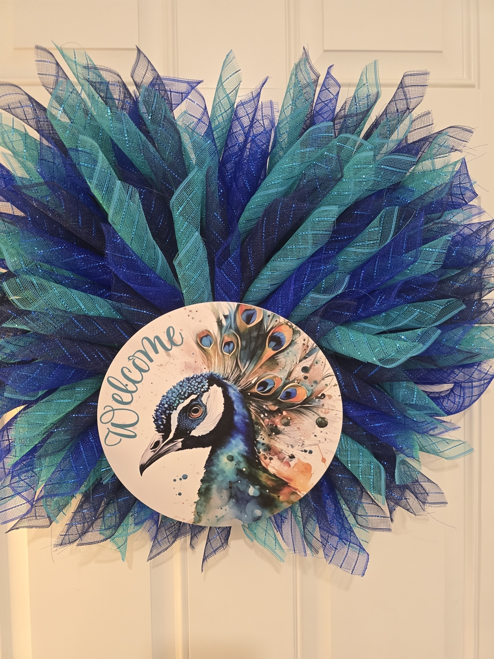 Peacock Welcome Wreath in Teal & Royal Blue